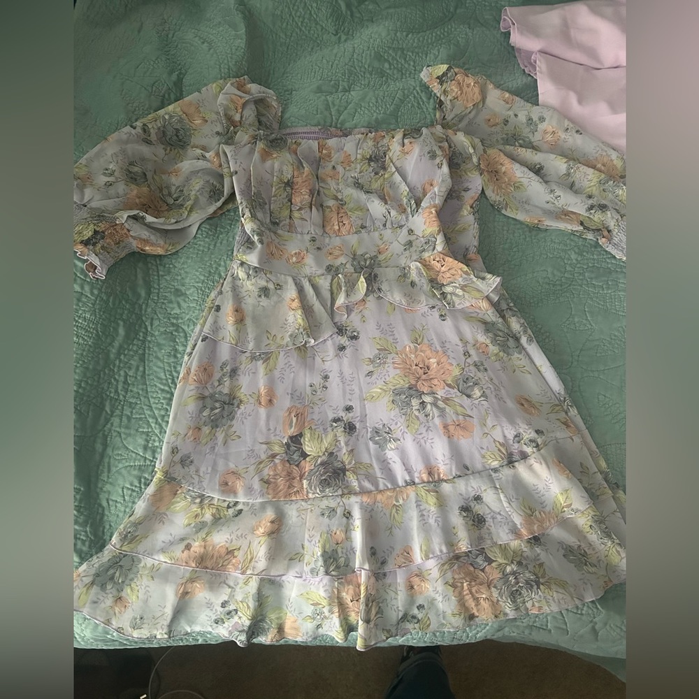 Bubble sleeve floral lavender dress
